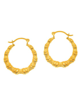 Roy Rose Jewelry Leslie's 14K Yellow Gold Polished and Textured Hoop Earrings 17mm length 